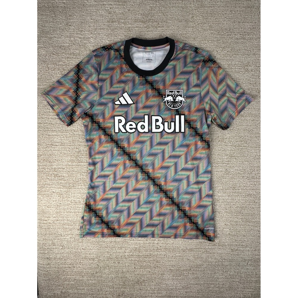Adidas New York Red Bulls Soccer Jersey Large Multi Color Slim Fit Aeroready